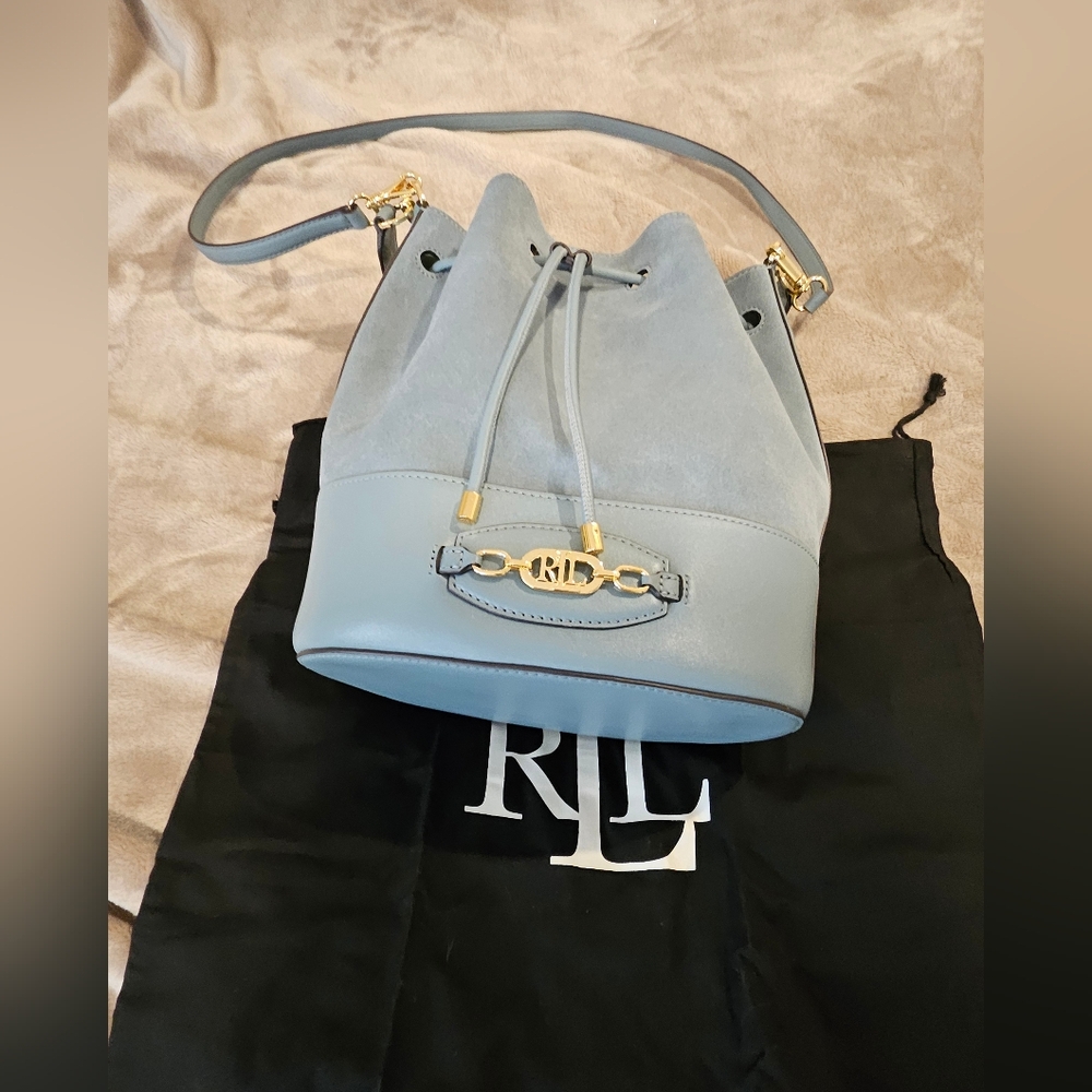 NWOT Ralph Lauren Blue Suade Bucket Bag